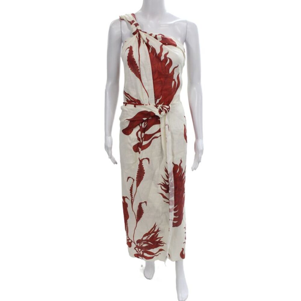 Johanna Ortiz Women Wrap Dress White Organic Linen Sleeveless Mid-Calf Size XS